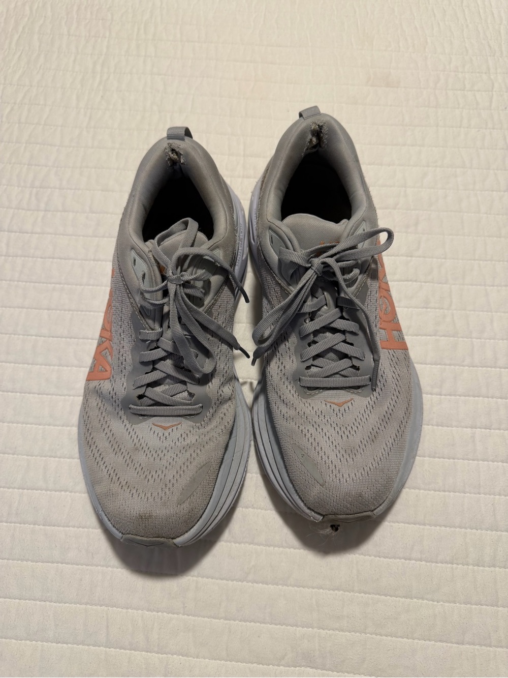 Hoka Bondi Women's Gray Sneakers with Coral Accents